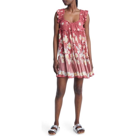 NEW Free People Bali Wild Daisy Red Floral Print Mini Dress Size XS Coastal Boho - Picture 7 of 7